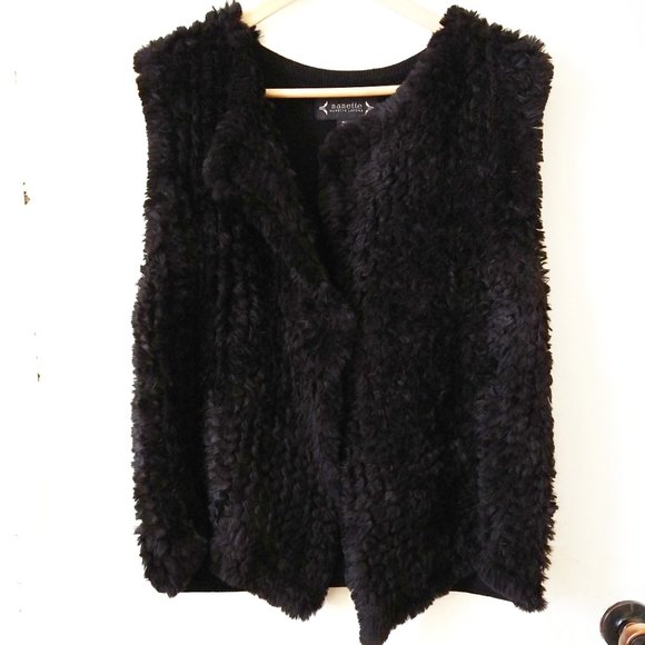 Nanette Lepore Black Faux Fur Vest Size Large - Picture 1 of 5